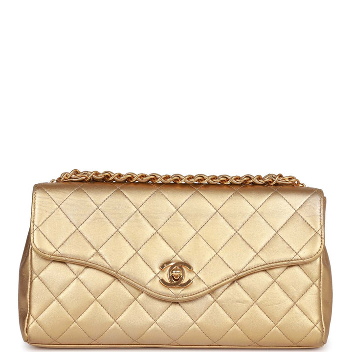 Vintage Top Quality Chanel Clutch Flap Bag with Handle Gold Metallic Lambskin Gold Hardware