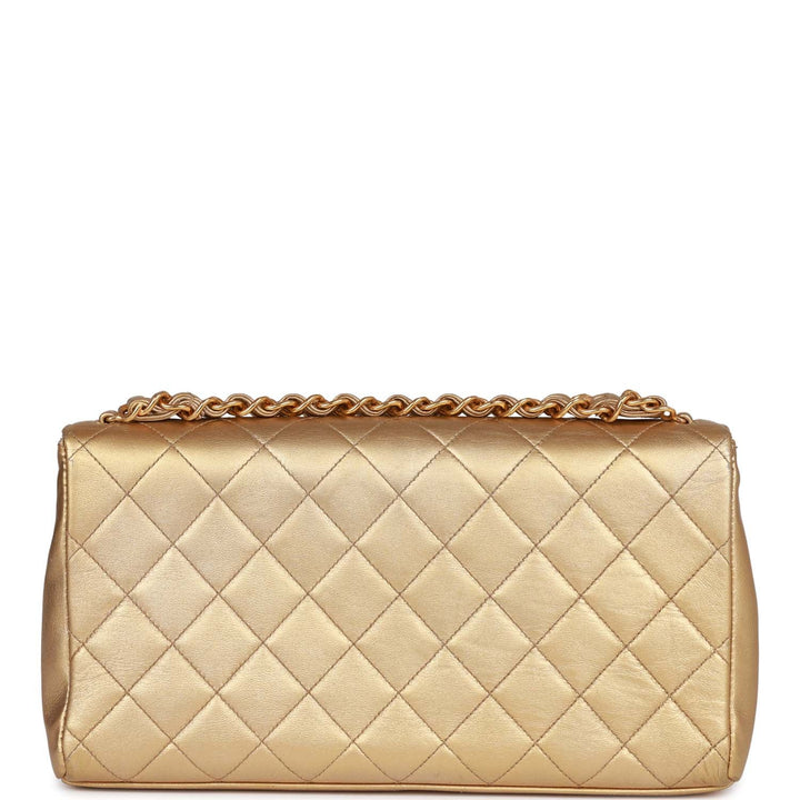 Vintage Top Quality Chanel Clutch Flap Bag with Handle Gold Metallic Lambskin Gold Hardware