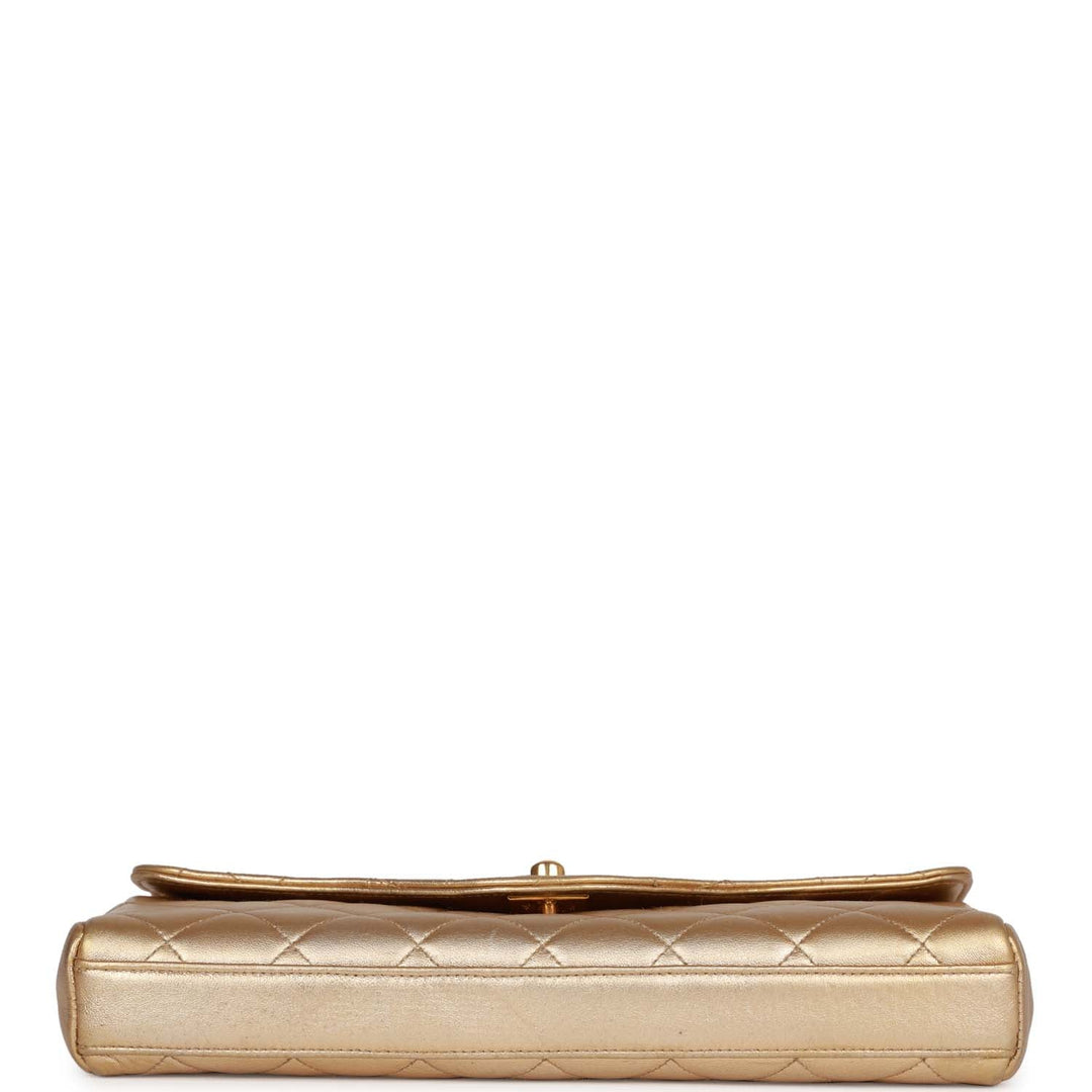 Vintage Top Quality Chanel Clutch Flap Bag with Handle Gold Metallic Lambskin Gold Hardware
