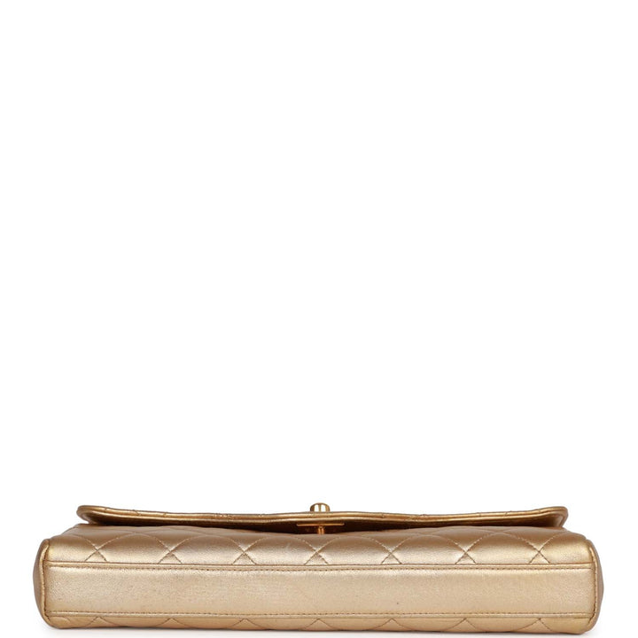 Vintage Top Quality Chanel Clutch Flap Bag with Handle Gold Metallic Lambskin Gold Hardware