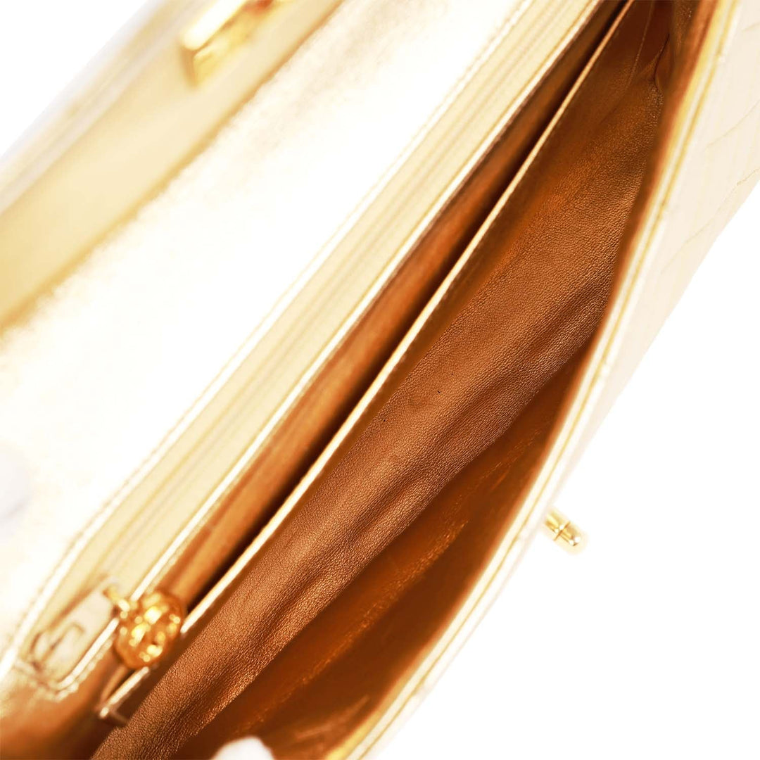 Vintage Top Quality Chanel Clutch Flap Bag with Handle Gold Metallic Lambskin Gold Hardware