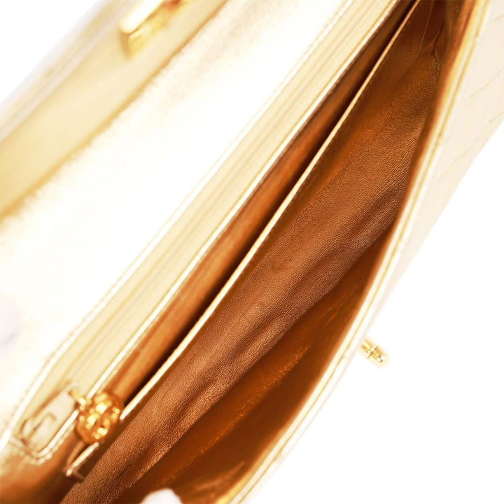 Vintage Top Quality Chanel Clutch Flap Bag with Handle Gold Metallic Lambskin Gold Hardware