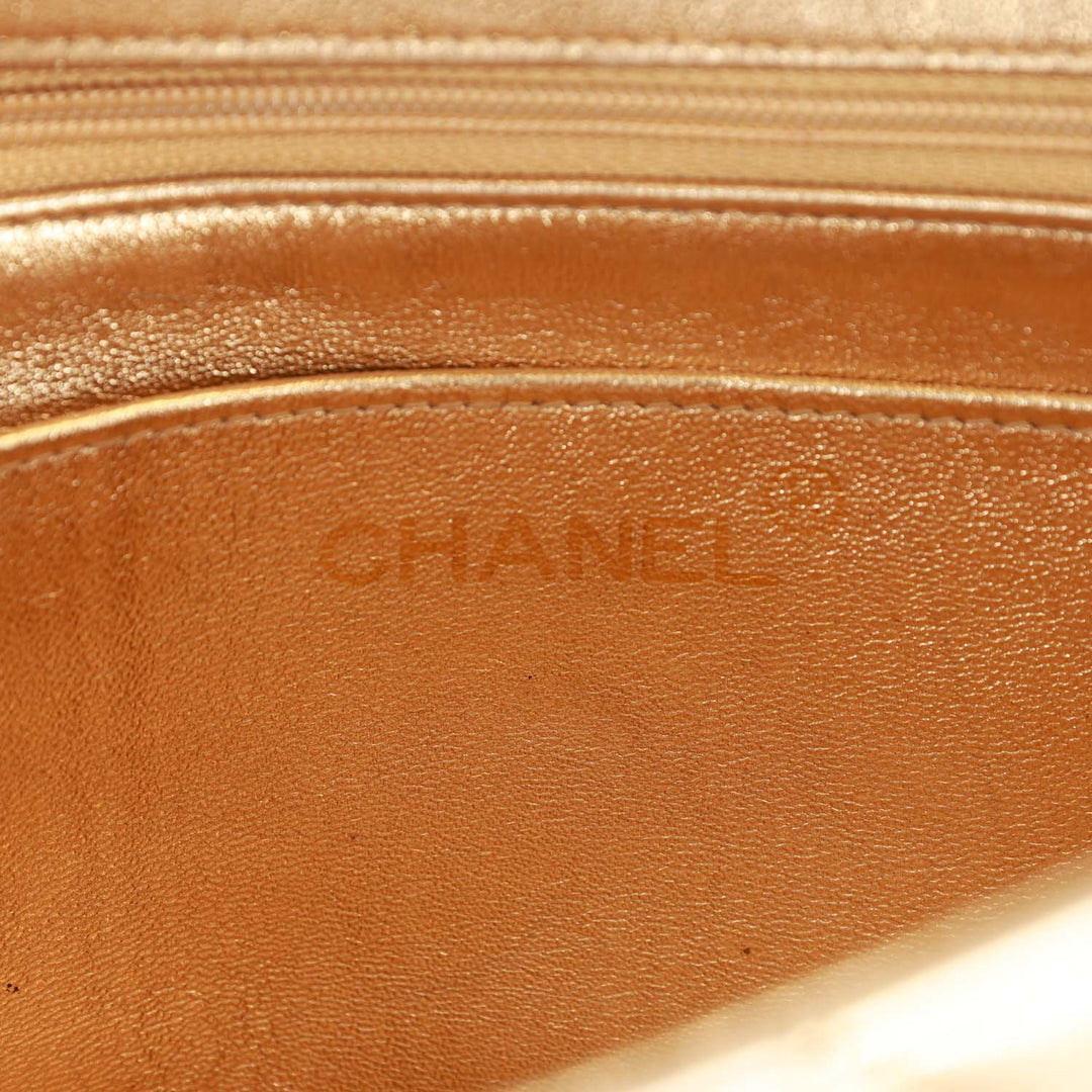 Vintage Top Quality Chanel Clutch Flap Bag with Handle Gold Metallic Lambskin Gold Hardware