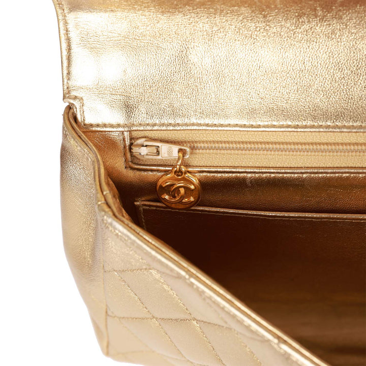 Vintage Top Quality Chanel Clutch Flap Bag with Handle Gold Metallic Lambskin Gold Hardware