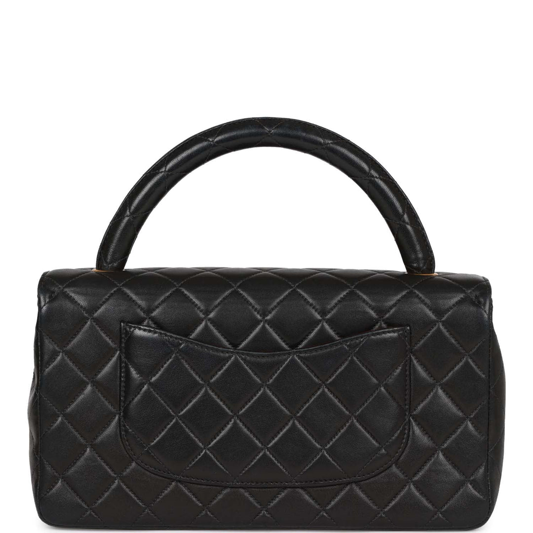 Vintage Top Quality Chanel Kelly Parent Flap Bag Black Lambskin Gold Hardware