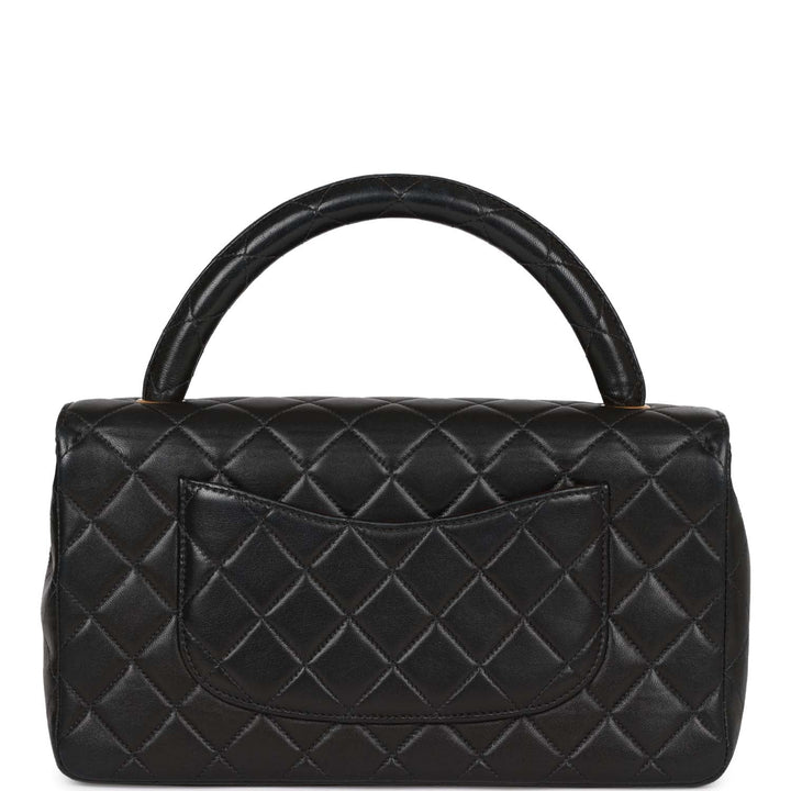 Vintage Top Quality Chanel Kelly Parent Flap Bag Black Lambskin Gold Hardware