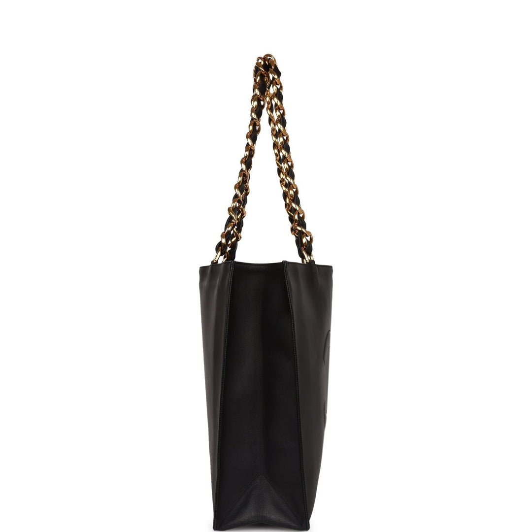 Vintage Top Quality Chanel CC Chain Shopping Tote Bag Black Lambskin Gold Hardware