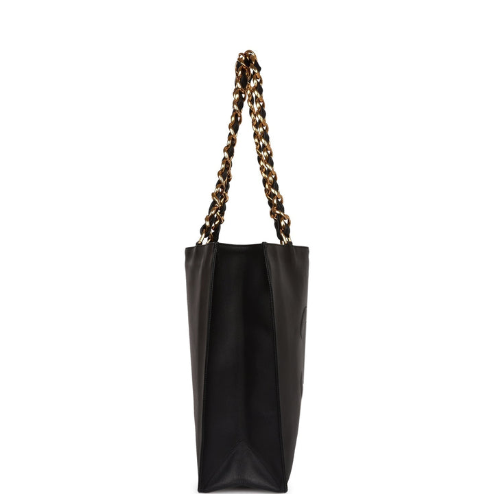 Vintage Top Quality Chanel CC Chain Shopping Tote Bag Black Lambskin Gold Hardware
