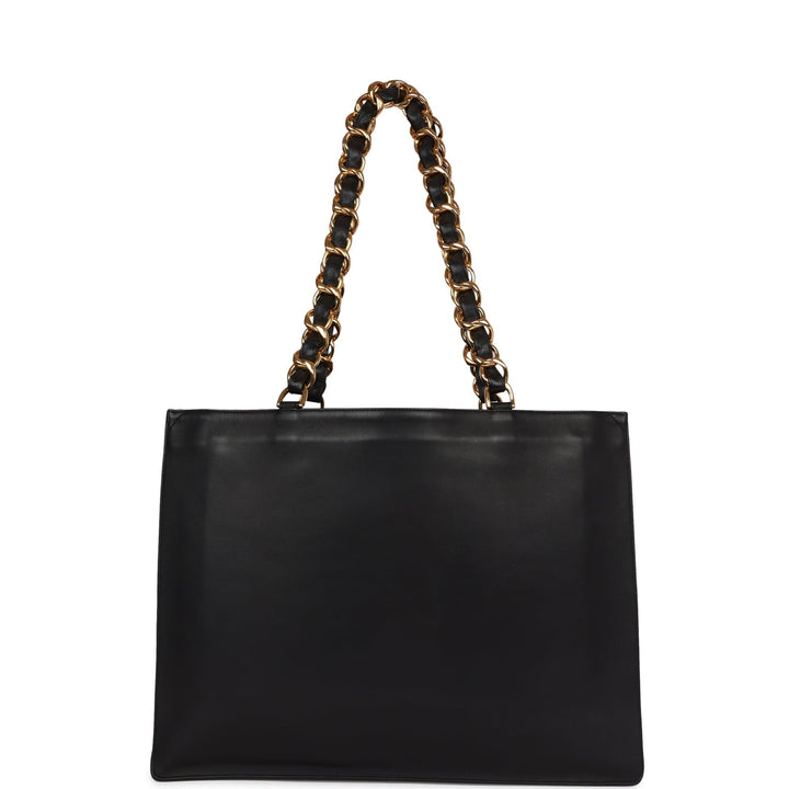 Vintage Top Quality Chanel CC Chain Shopping Tote Bag Black Lambskin Gold Hardware