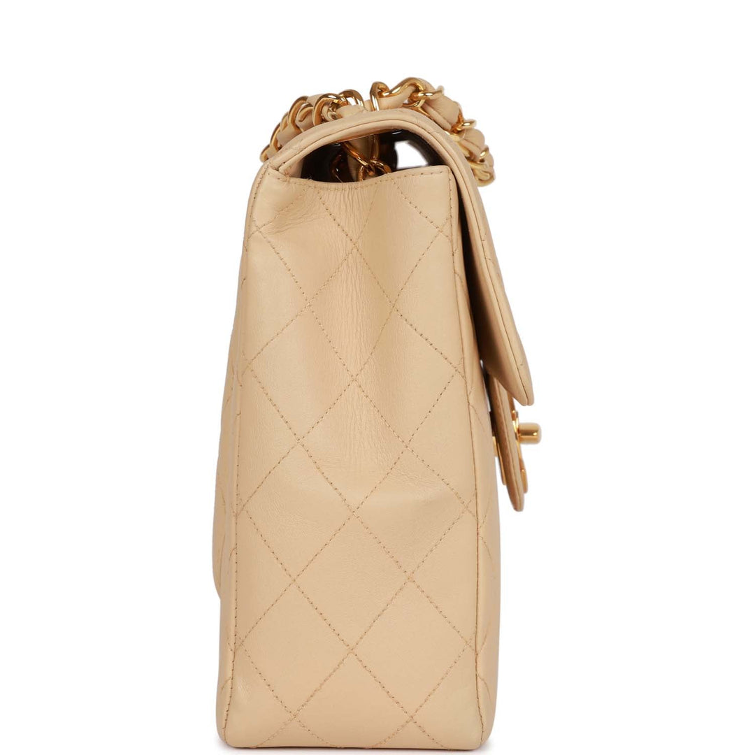 Vintage Top Quality Chanel XL Jumbo Flap Bag Beige Lambskin Gold Hardware