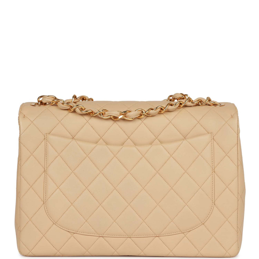 Vintage Top Quality Chanel XL Jumbo Flap Bag Beige Lambskin Gold Hardware