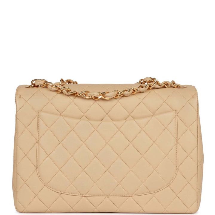Vintage Top Quality Chanel XL Jumbo Flap Bag Beige Lambskin Gold Hardware