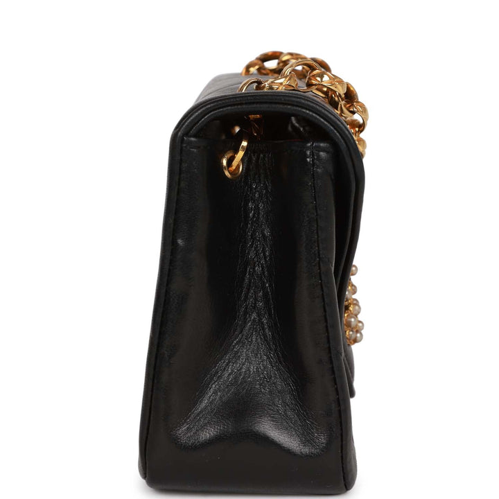 Vintage Top Quality Chanel Faux Pearl Coco Bijou Mini Flap Bag Black Lambskin Gold Hardware