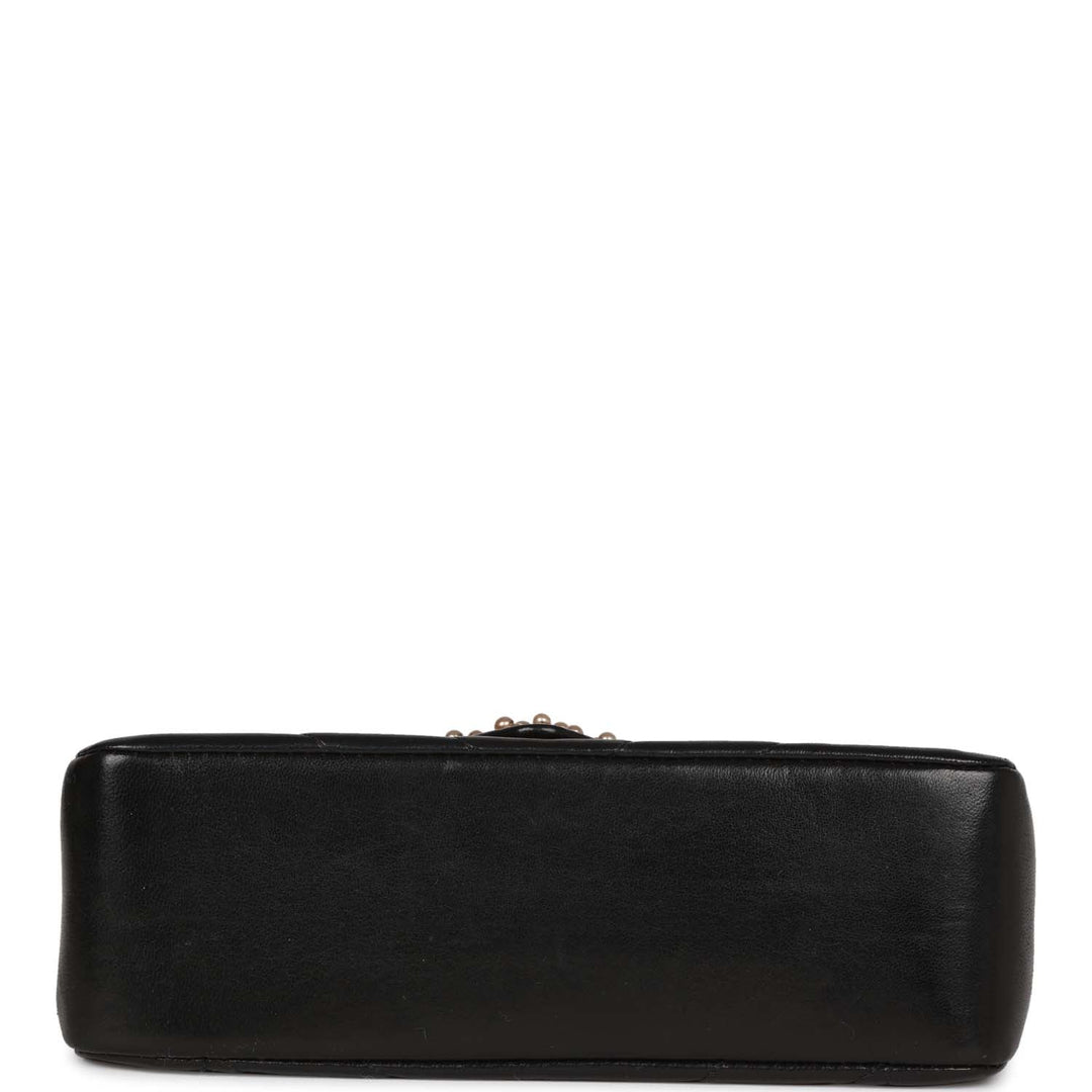 Vintage Top Quality Chanel Faux Pearl Coco Bijou Mini Flap Bag Black Lambskin Gold Hardware
