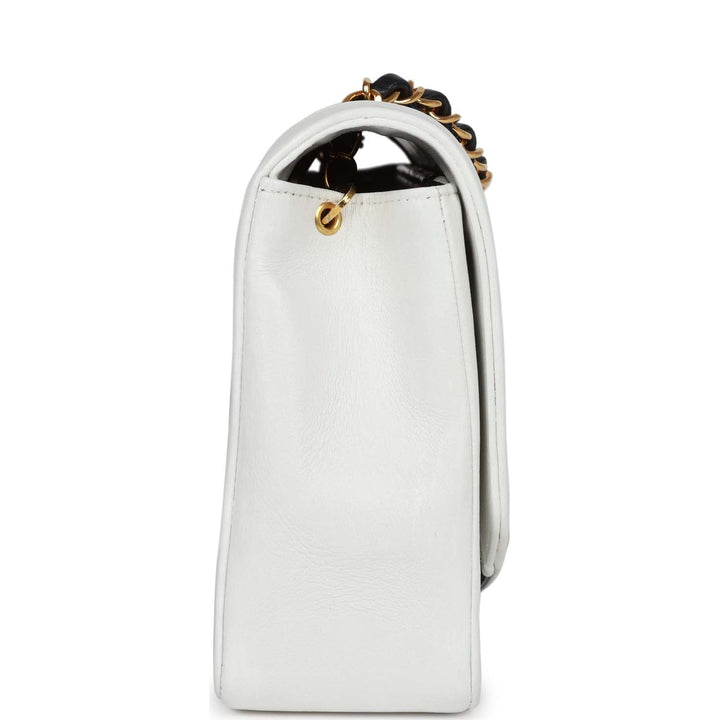 Vintage Top Quality Chanel Small Diana Flap Bag White and Navy Lambskin Gold Hardware