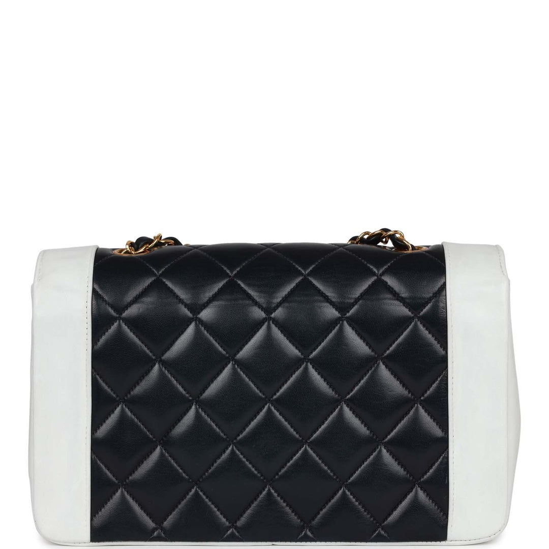 Vintage Top Quality Chanel Small Diana Flap Bag White and Navy Lambskin Gold Hardware