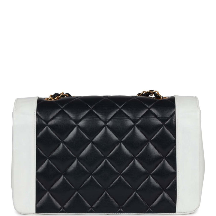 Vintage Top Quality Chanel Small Diana Flap Bag White and Navy Lambskin Gold Hardware