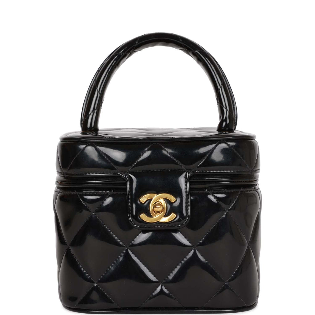 Vintage Top Quality Chanel Vanity Heart Mirror Bag Black Patent Gold Hardware