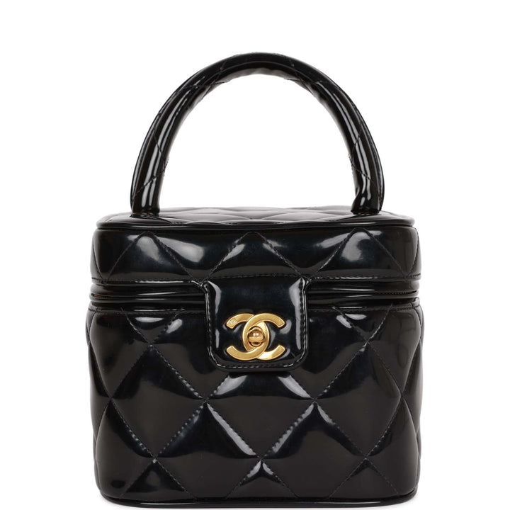 Vintage Top Quality Chanel Vanity Heart Mirror Bag Black Patent Gold Hardware