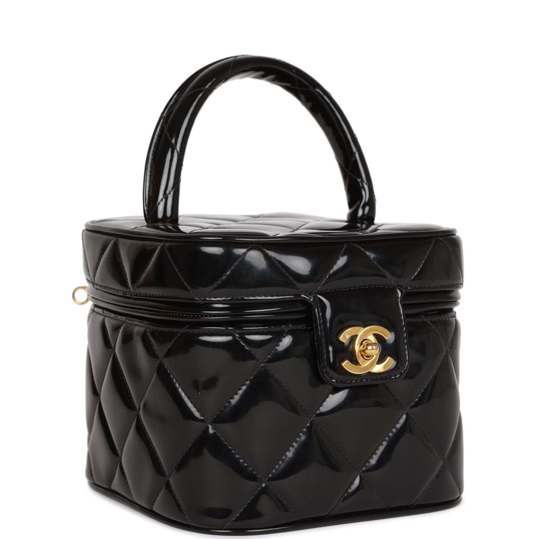 Vintage Top Quality Chanel Vanity Heart Mirror Bag Black Patent Gold Hardware