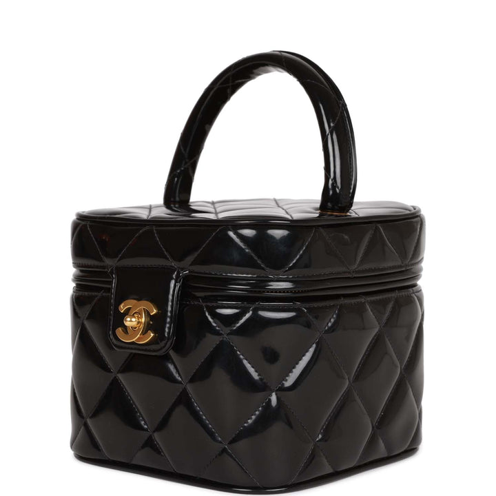 Vintage Top Quality Chanel Vanity Heart Mirror Bag Black Patent Gold Hardware