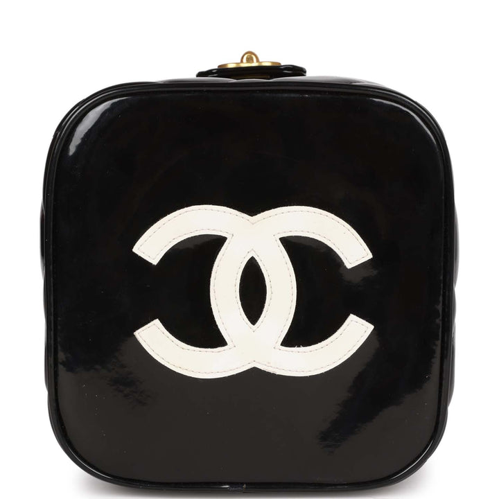 Vintage Top Quality Chanel Vanity Heart Mirror Bag Black Patent Gold Hardware