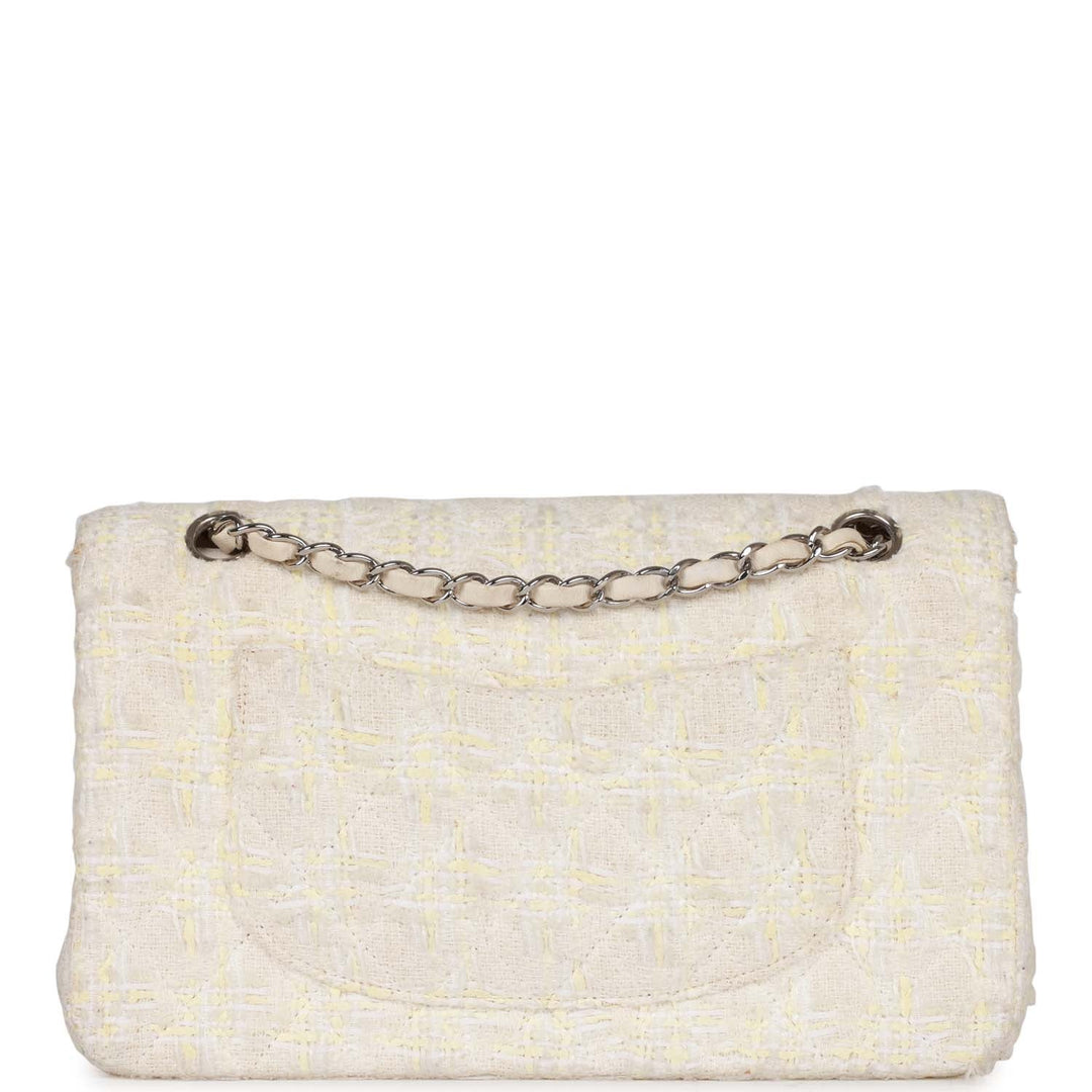 Vintage Top Quality Chanel Medium Double Flap Bag White Tweed Silver Hardware