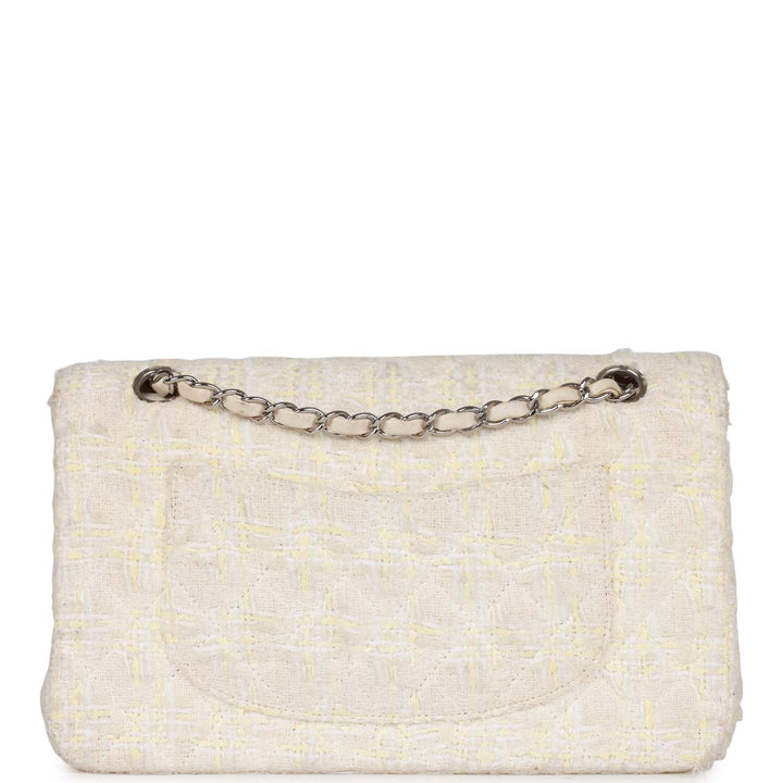 Vintage Top Quality Chanel Medium Double Flap Bag White Tweed Silver Hardware