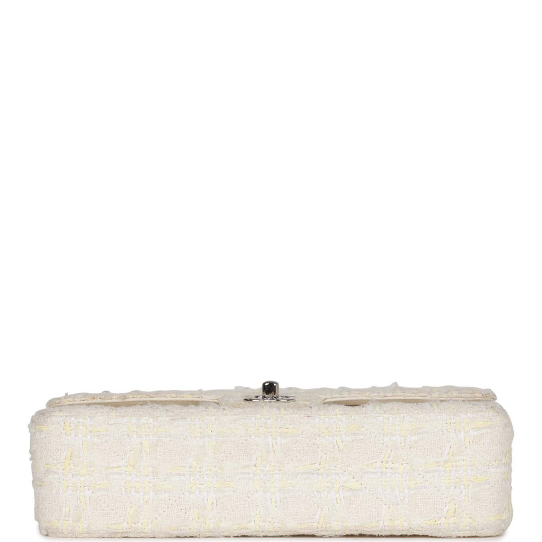 Vintage Top Quality Chanel Medium Double Flap Bag White Tweed Silver Hardware