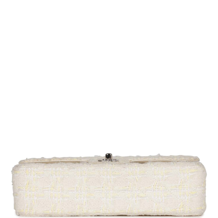 Vintage Top Quality Chanel Medium Double Flap Bag White Tweed Silver Hardware