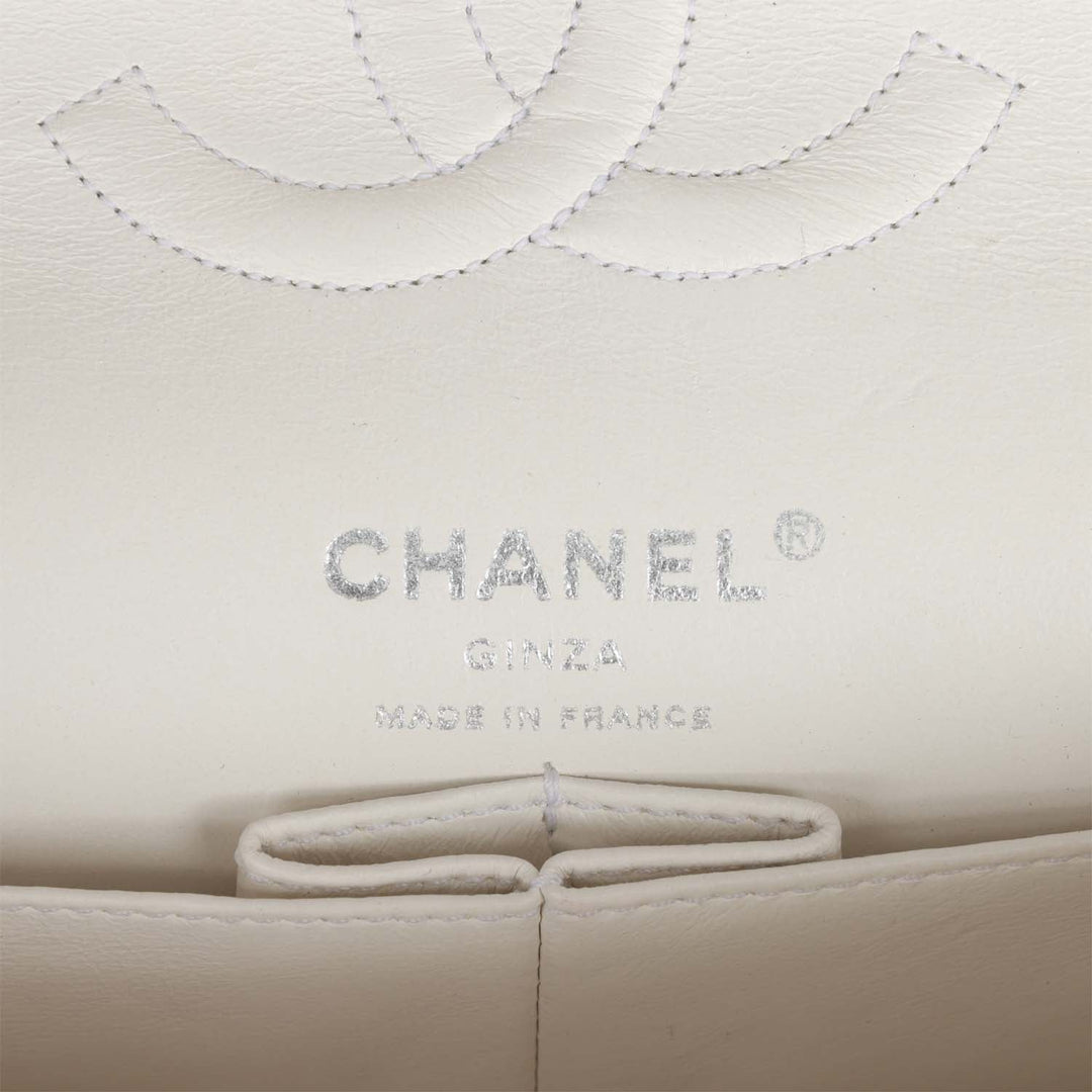 Vintage Top Quality Chanel Medium Double Flap Bag White Tweed Silver Hardware