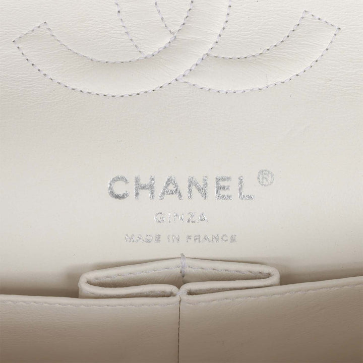 Vintage Top Quality Chanel Medium Double Flap Bag White Tweed Silver Hardware