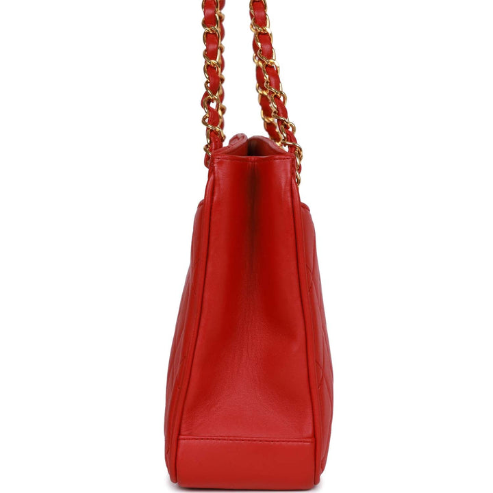 Vintage Top Quality Chanel Mini Chain Tote Bag Red Lambskin Gold Hardware