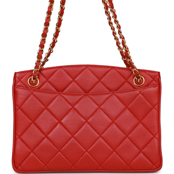 Vintage Top Quality Chanel Mini Chain Tote Bag Red Lambskin Gold Hardware
