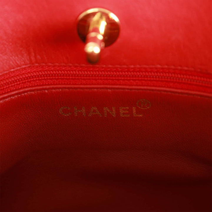 Vintage Top Quality Chanel Mini Chain Tote Bag Red Lambskin Gold Hardware