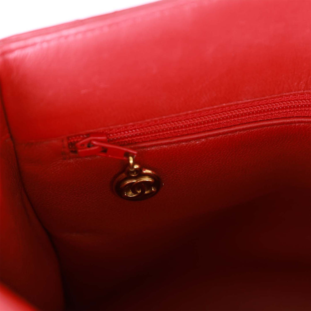 Vintage Top Quality Chanel Mini Chain Tote Bag Red Lambskin Gold Hardware