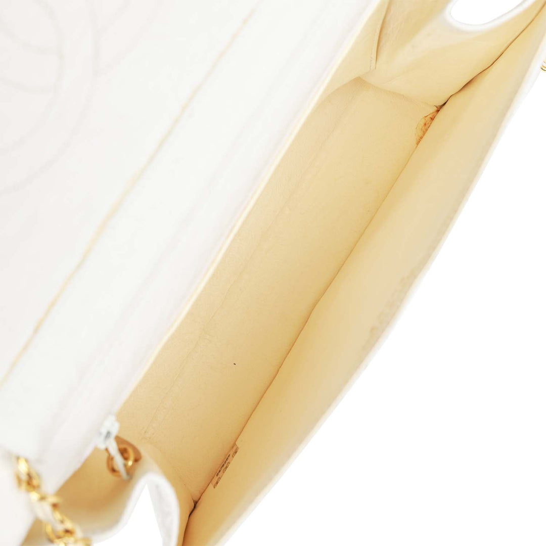 Vintage Top Quality Chanel Single Flap Bag White Ostrich Gold Hardware