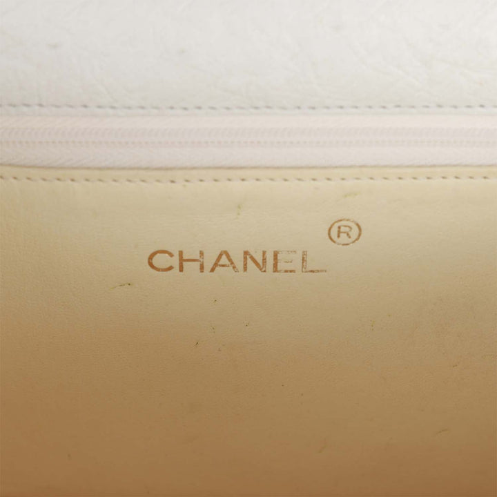 Vintage Top Quality Chanel Single Flap Bag White Ostrich Gold Hardware