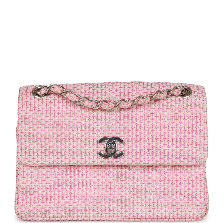 Vintage Top Quality Chanel Classic Mini Flap Bag Pink Tweed Silver Hardware