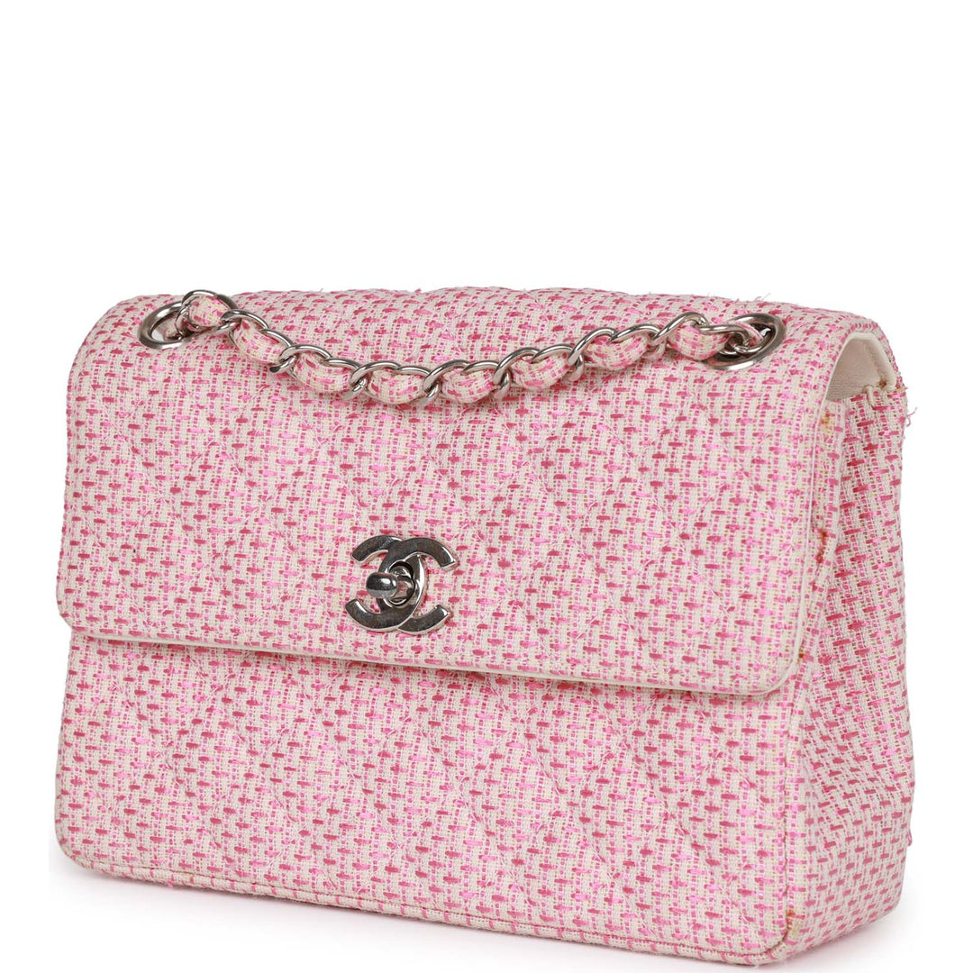 Vintage Top Quality Chanel Classic Mini Flap Bag Pink Tweed Silver Hardware
