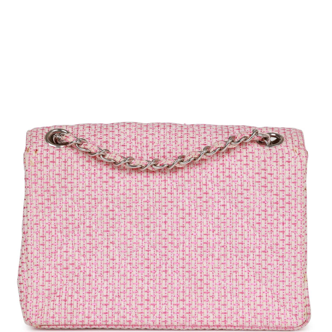 Vintage Top Quality Chanel Classic Mini Flap Bag Pink Tweed Silver Hardware