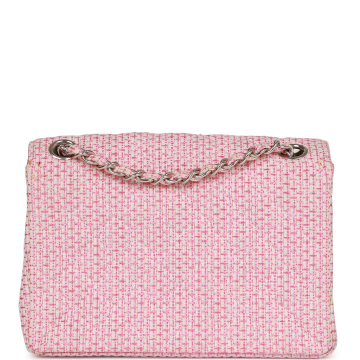 Vintage Top Quality Chanel Classic Mini Flap Bag Pink Tweed Silver Hardware