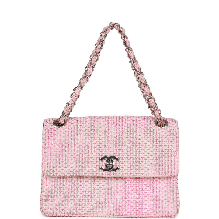 Vintage Top Quality Chanel Classic Mini Flap Bag Pink Tweed Silver Hardware