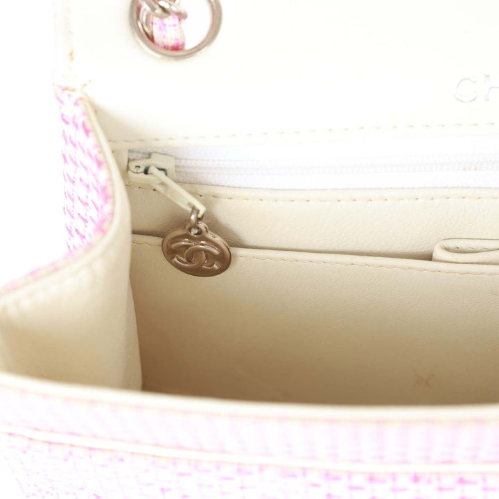 Vintage Top Quality Chanel Classic Mini Flap Bag Pink Tweed Silver Hardware