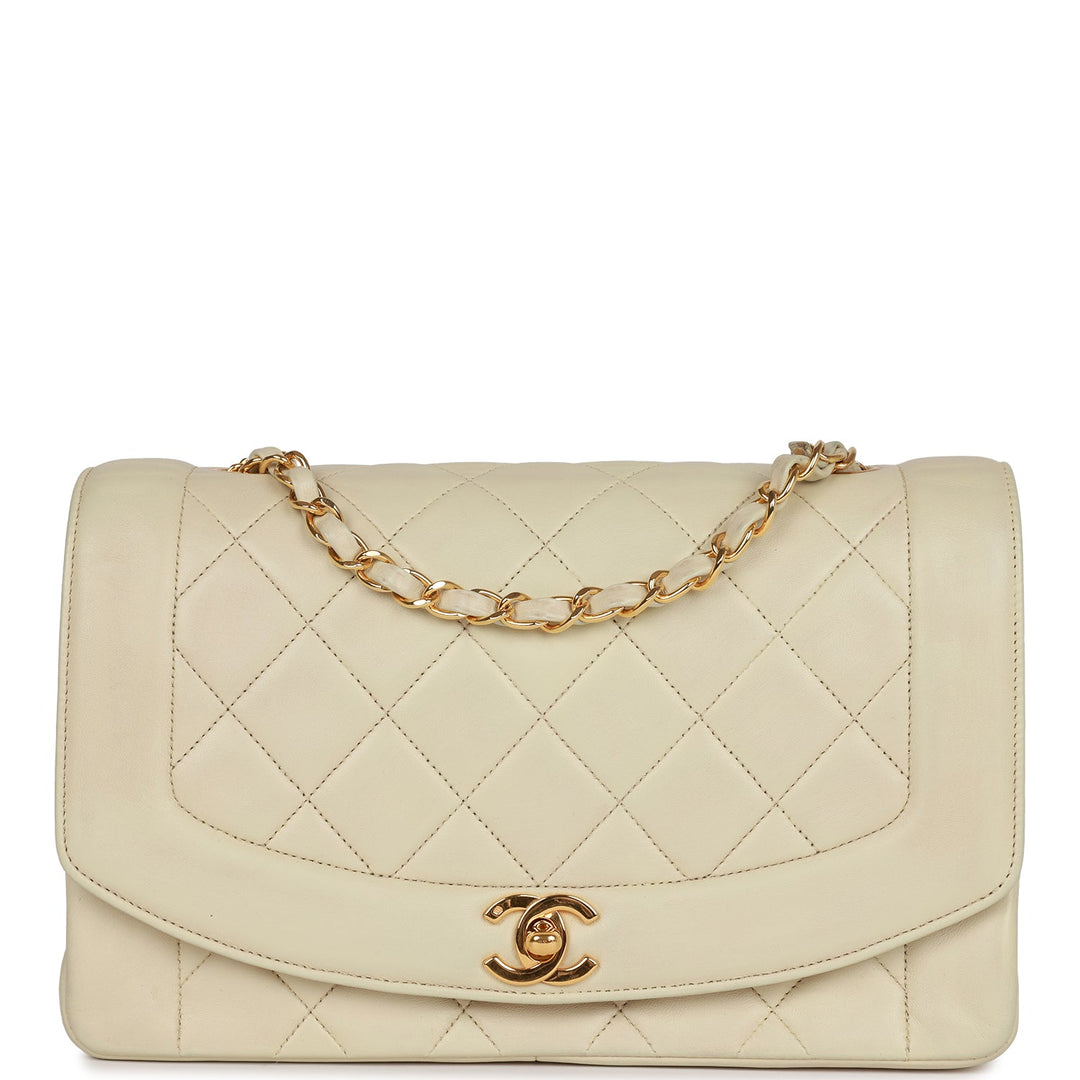 Vintage Top Quality Chanel Medium Diana Flap Bag Ivory Lambskin Gold Hardware