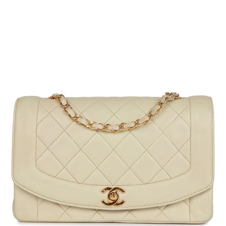 Vintage Top Quality Chanel Medium Diana Flap Bag Ivory Lambskin Gold Hardware