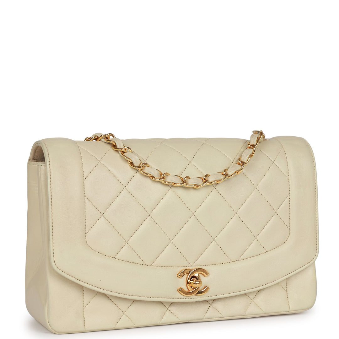 Vintage Top Quality Chanel Medium Diana Flap Bag Ivory Lambskin Gold Hardware