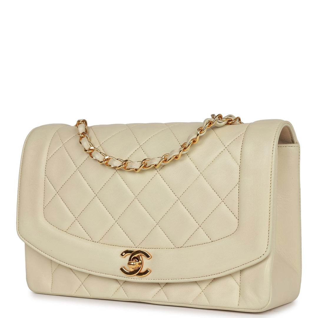 Vintage Top Quality Chanel Medium Diana Flap Bag Ivory Lambskin Gold Hardware