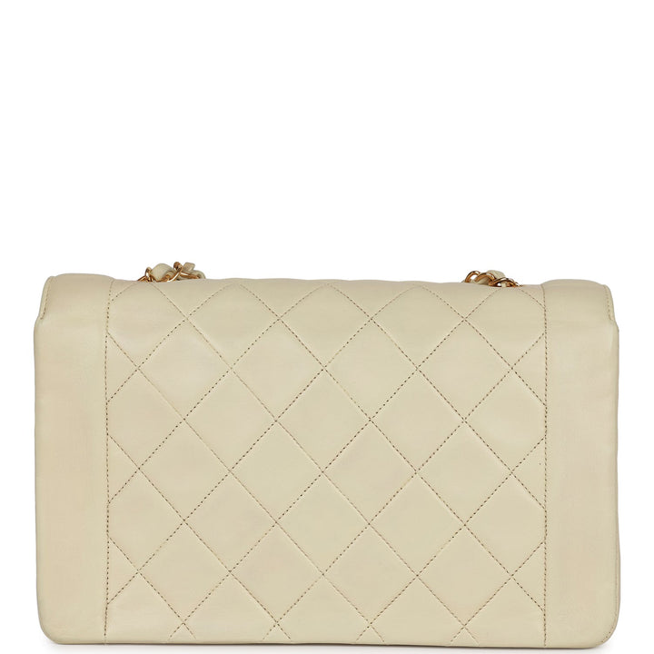 Vintage Top Quality Chanel Medium Diana Flap Bag Ivory Lambskin Gold Hardware