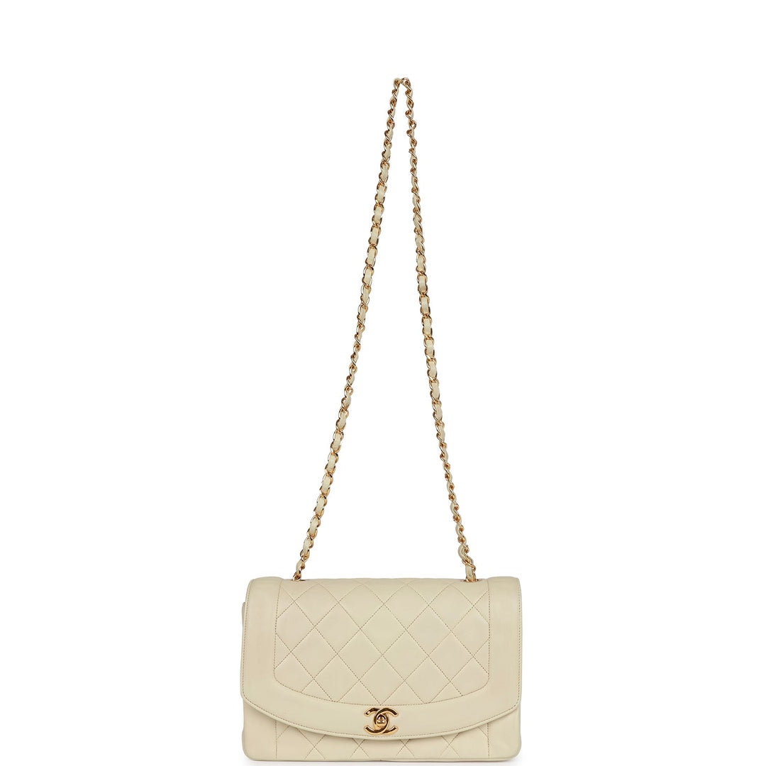 Vintage Top Quality Chanel Medium Diana Flap Bag Ivory Lambskin Gold Hardware